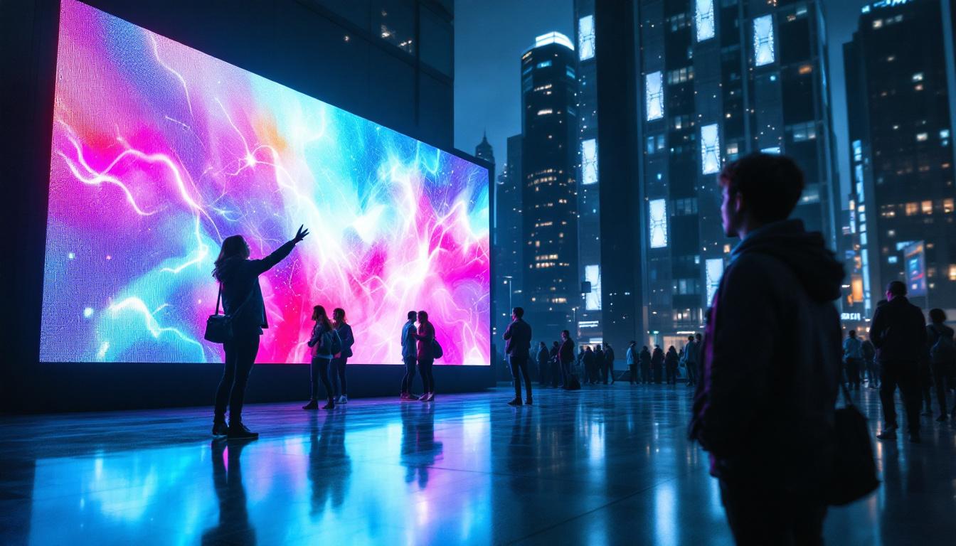 A photograph of a vibrant led display in an urban setting