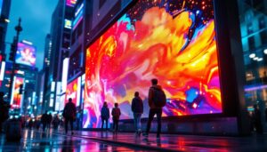 A photograph of a vibrant led display in action