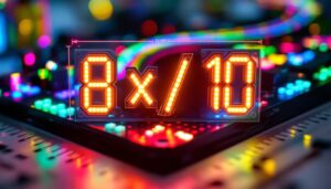 A photograph of a close-up of an led display showing vibrant colors and clear text