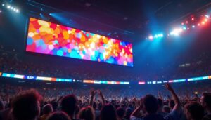 A photograph of a vibrant led scoreboard in action during a live sporting event