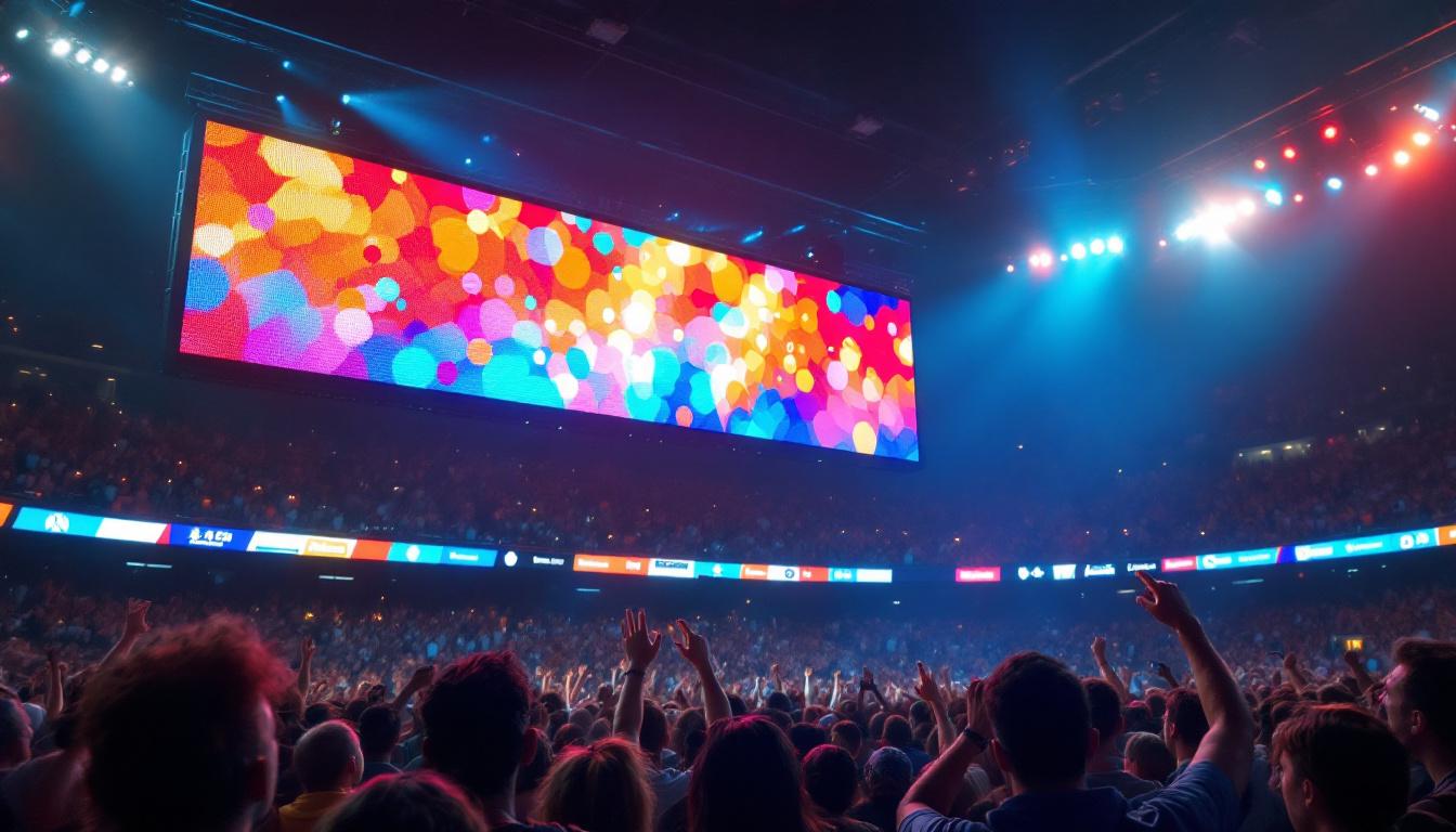 A photograph of a vibrant led scoreboard in action during a live sporting event