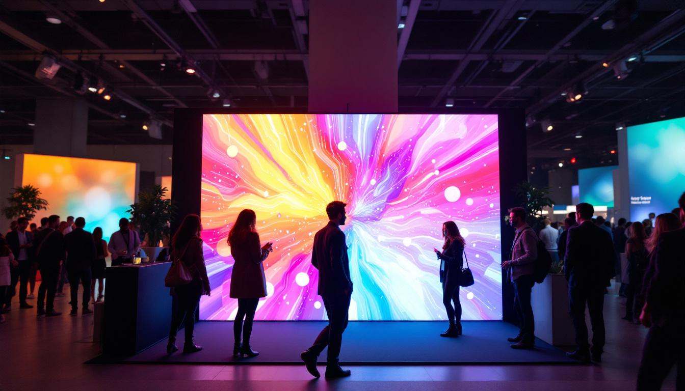 A photograph of capture a photograph of a 10x10 backdrop stand featuring a vibrant led display in use at an event