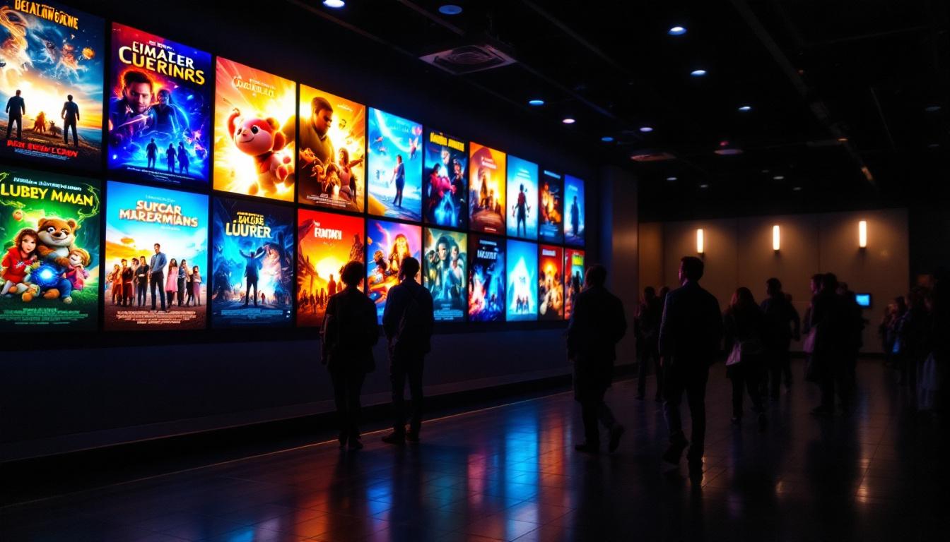 A photograph of capture a photograph of a vibrant led movie display in a beaverton theater
