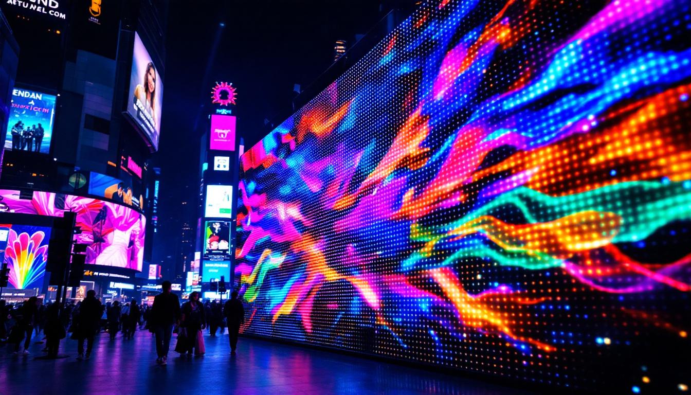 A photograph of a vibrant led display in action