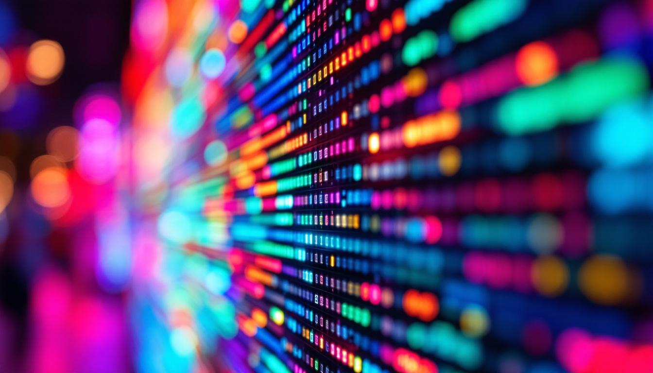 A photograph of a close-up shot of a vibrant led display in action