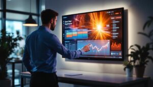 A photograph of capture a photograph of a sleek led display showcasing a vibrant deal registration software interface