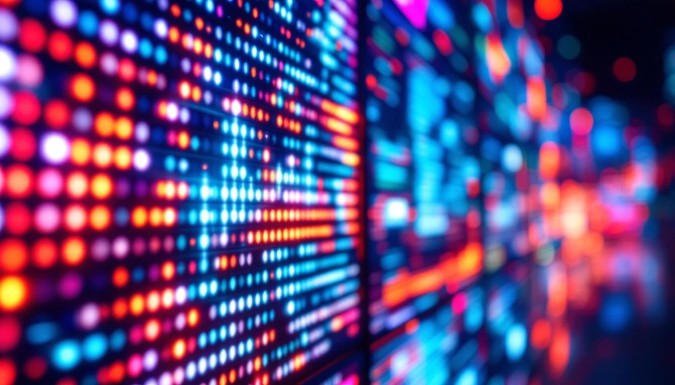 A photograph of a vibrant led display showcasing a dynamic logo wall