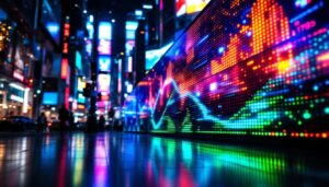 A photograph of a vibrant led display in action