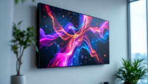 A photograph of a large led display screen measuring 100 inches diagonally
