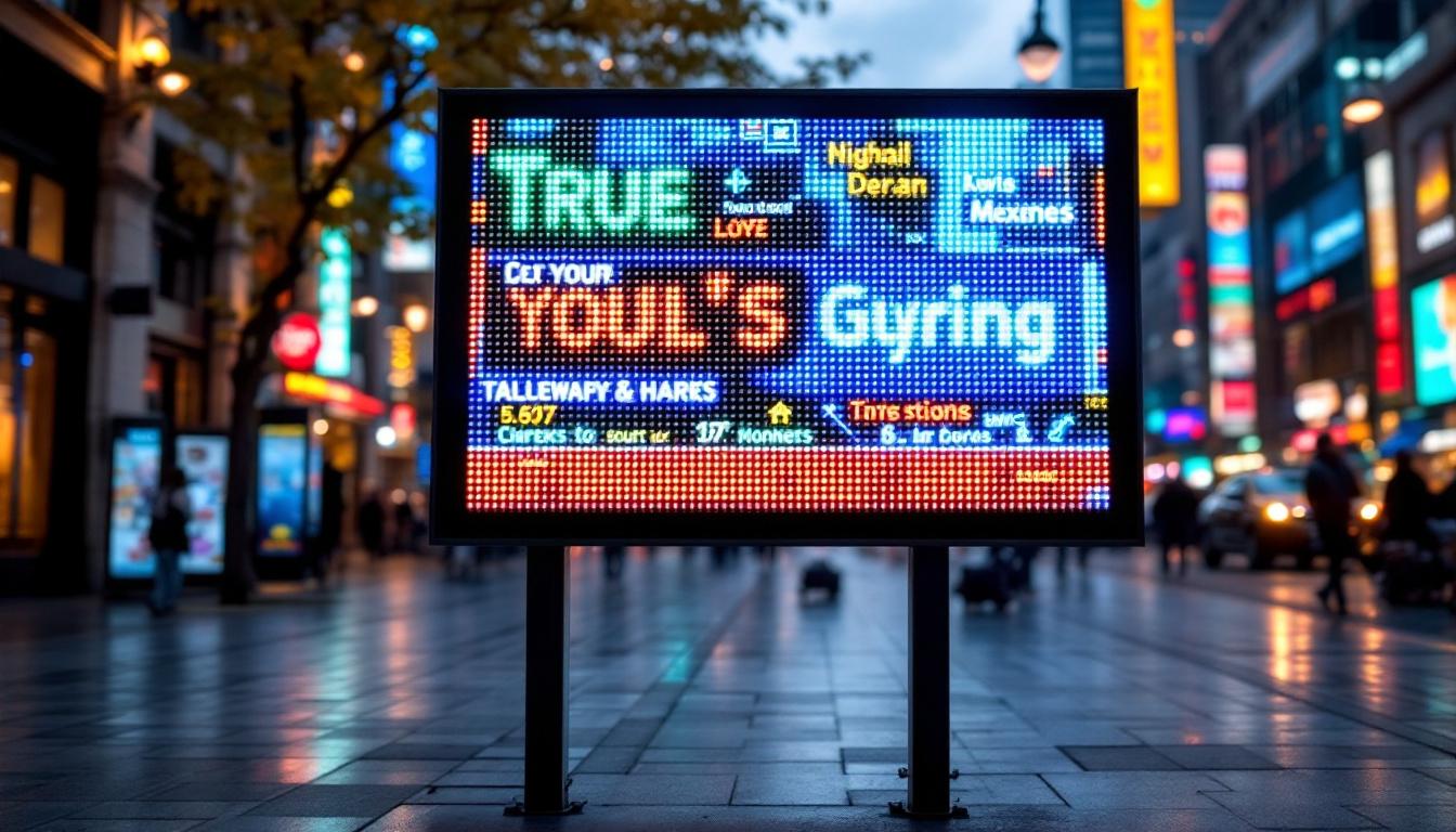 A photograph of a vibrant outdoor led message board in use