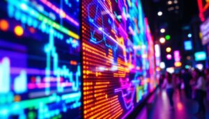 A photograph of a vibrant led display in action