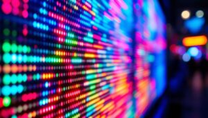 A photograph of capture a photograph of a vibrant led matrix display in action