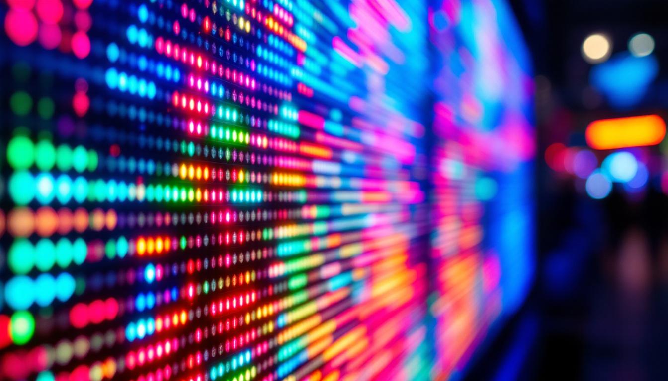 A photograph of capture a photograph of a vibrant led matrix display in action