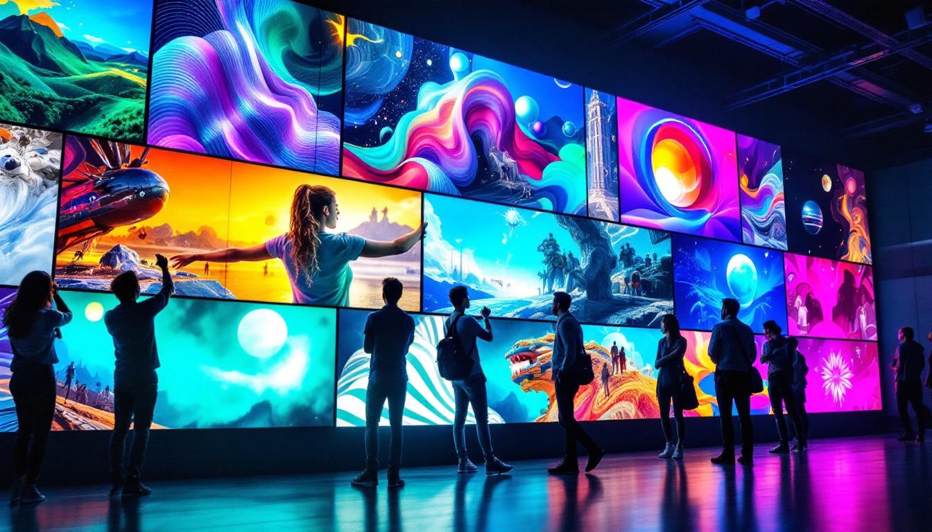 A photograph of capture a photograph of a vibrant led video wall in a modern setting