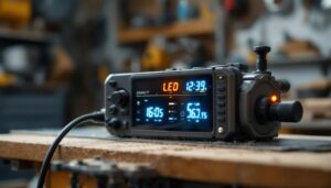 A photograph of a used planer with a clear view of its led display in action