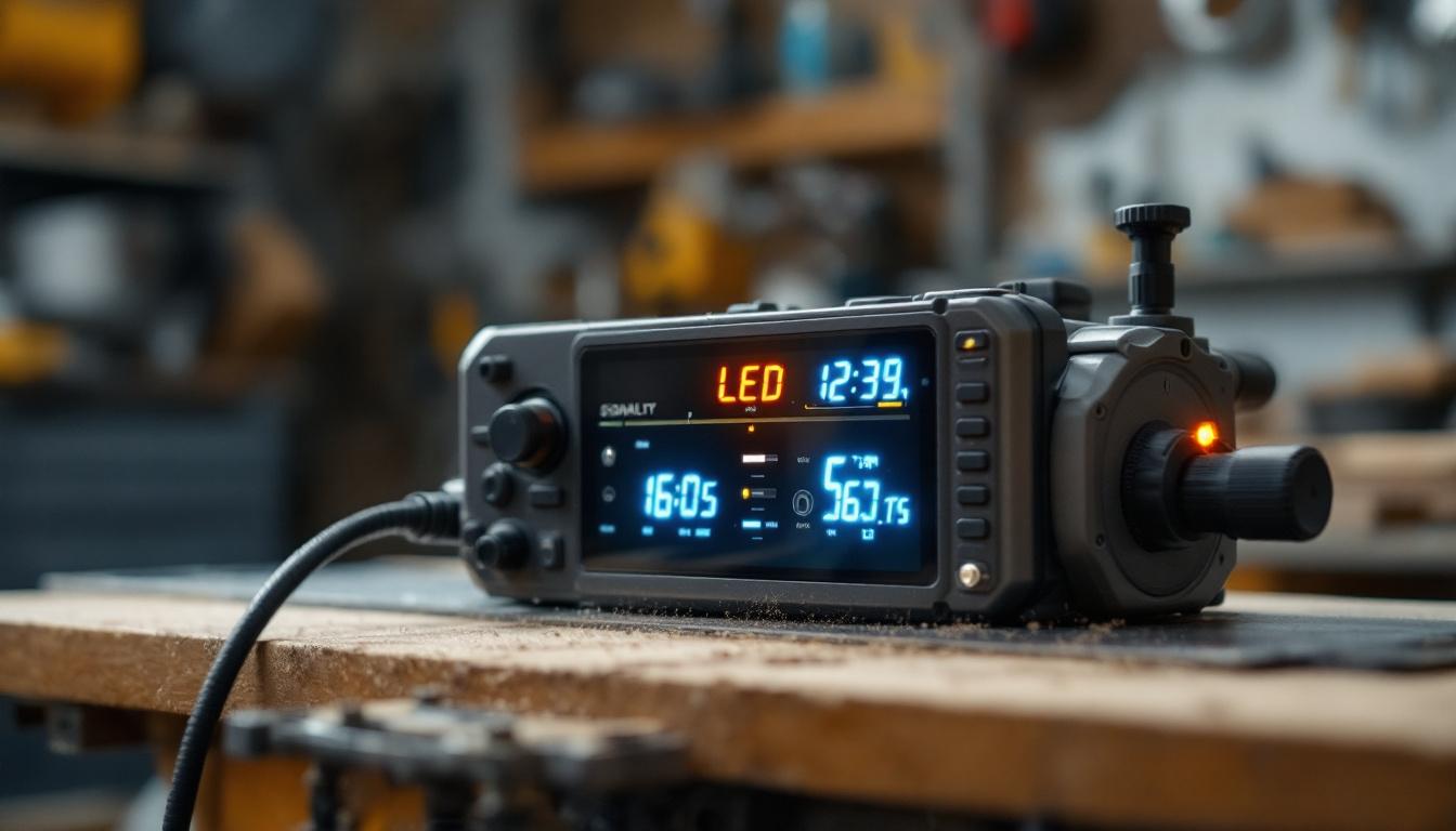 A photograph of a used planer with a clear view of its led display in action