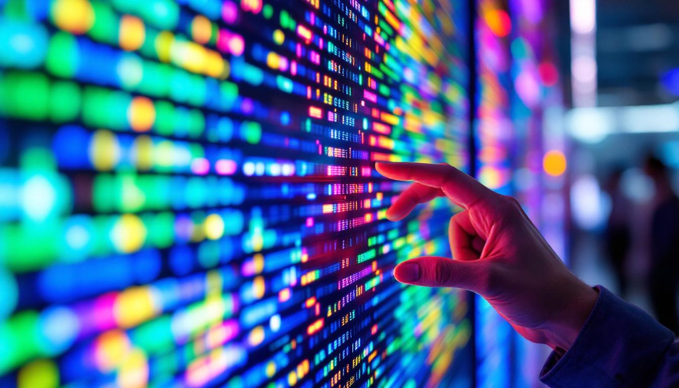 A photograph of a close-up shot of a vibrant led display in action
