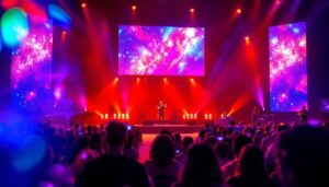 A photograph of capture a photograph of the vibrant led display at river church in anaheim