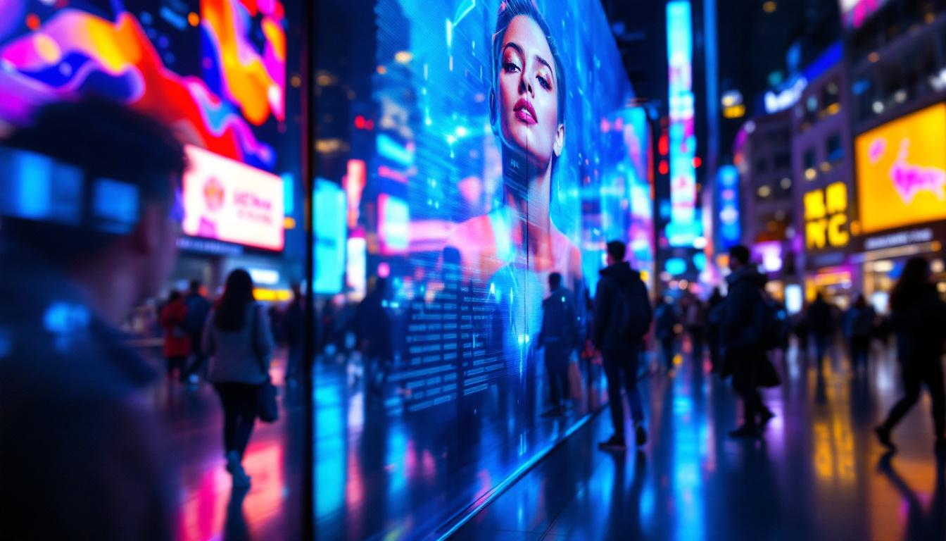 A photograph of a vibrant led display showcasing dynamic visuals and bright colors