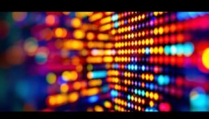 A photograph of a close-up of an led display showcasing vibrant colors and intricate details