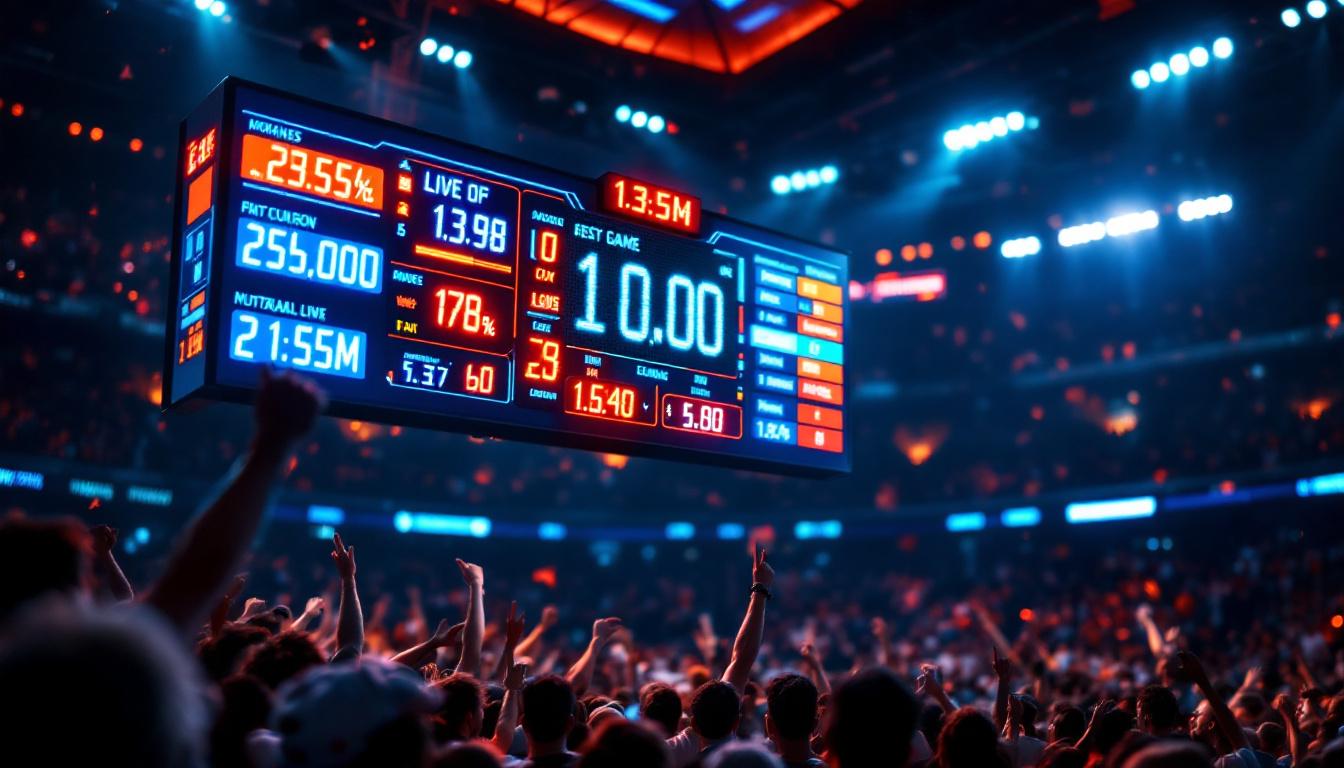 A photograph of a vibrant led ticker display in a sports setting