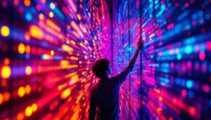A photograph of a vibrant led display in action