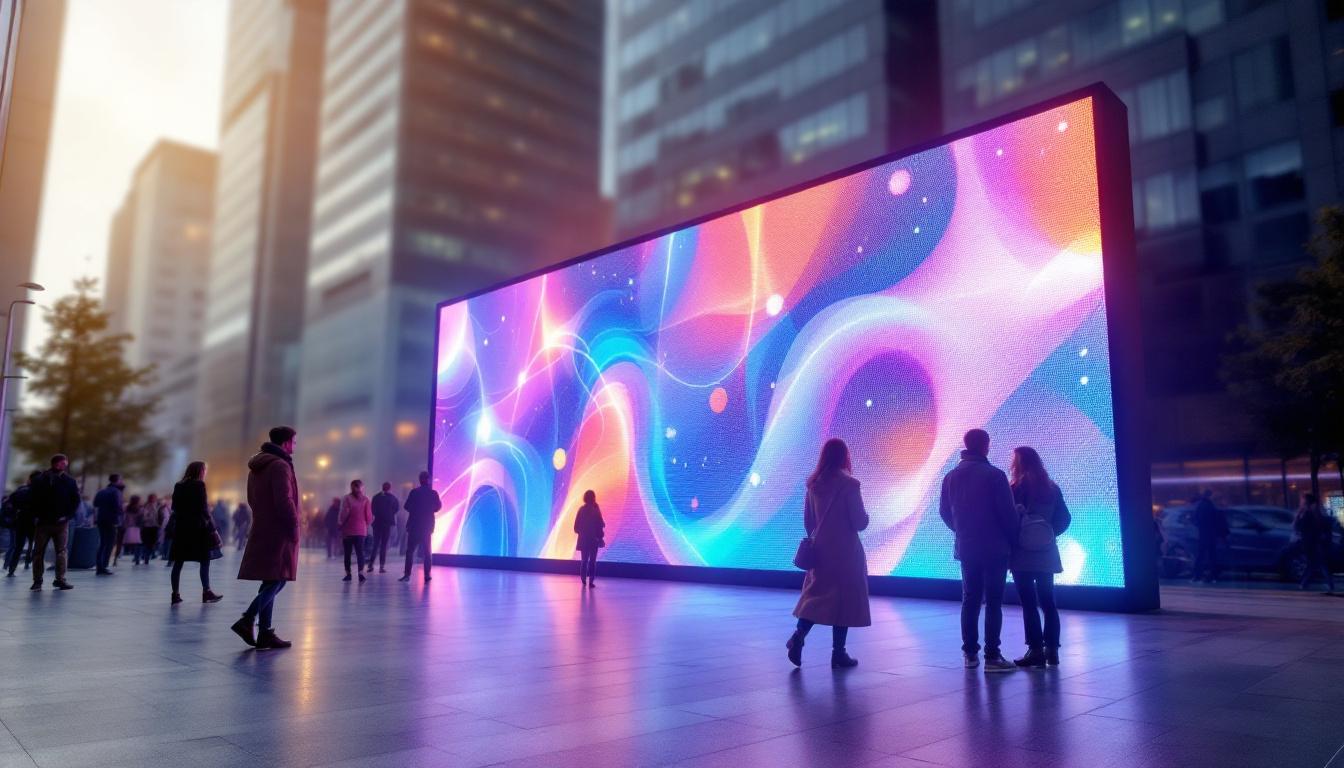 A photograph of a vibrant led display in an urban setting