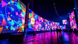 A photograph of a vibrant led display in action