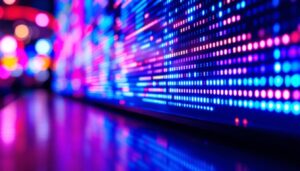 A photograph of a vibrant led display in use