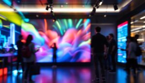 A photograph of a vibrant led display in use