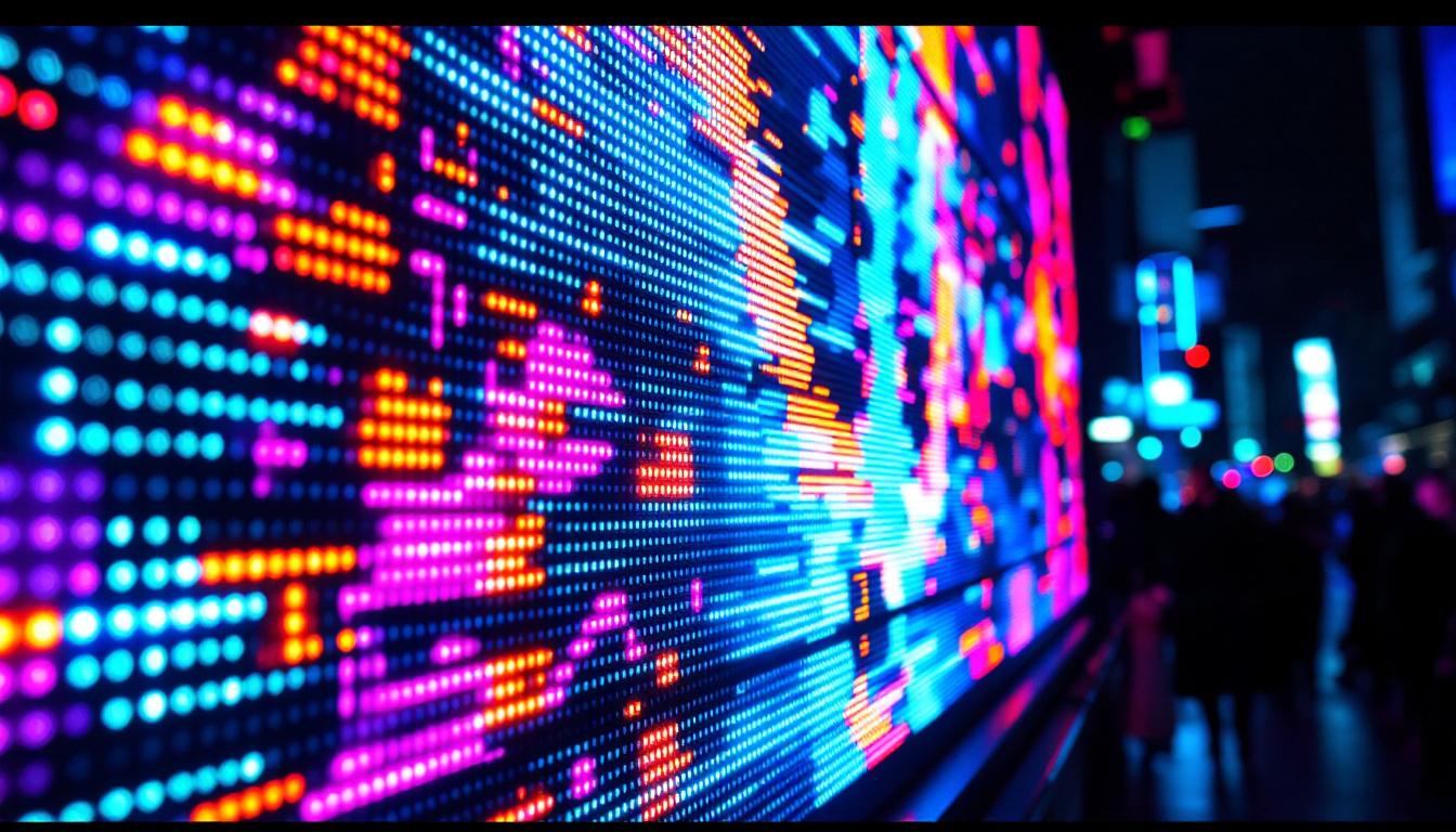A photograph of a vibrant led display in action