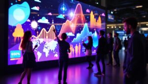 A photograph of capture a photograph of a vibrant interactive led display board in use