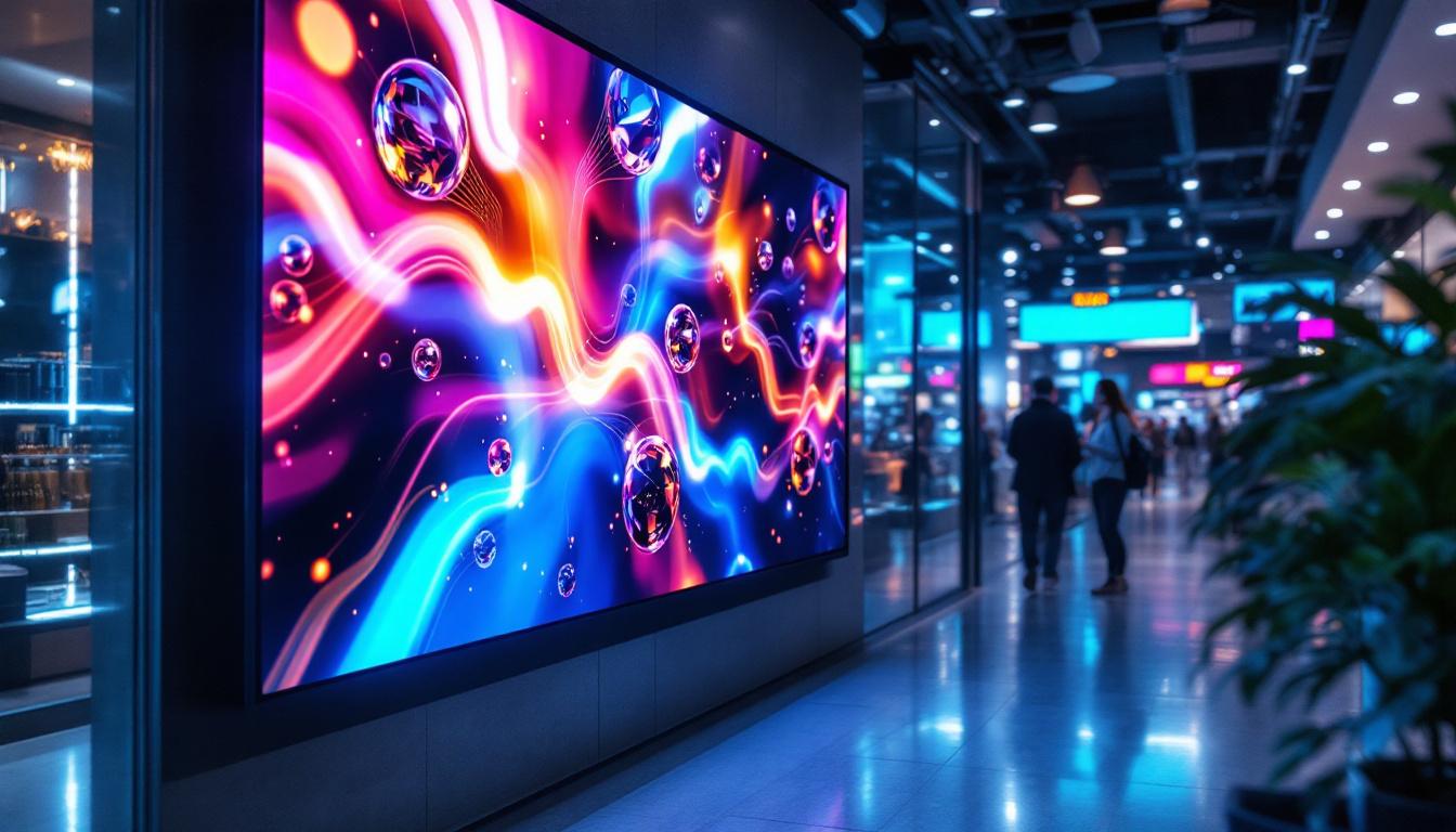 A photograph of a vibrant led display in a modern retail environment