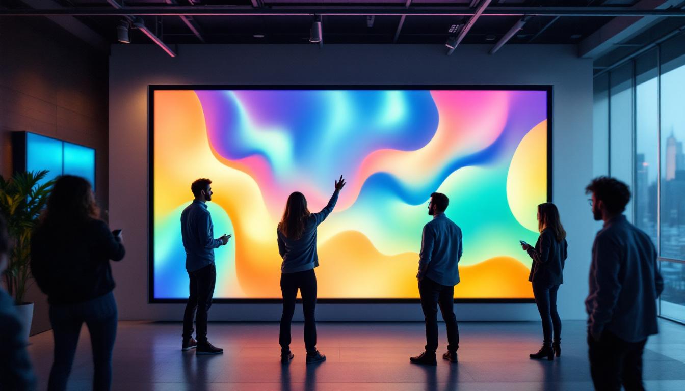 A photograph of capture a photograph of a large led touchscreen display in an engaging setting