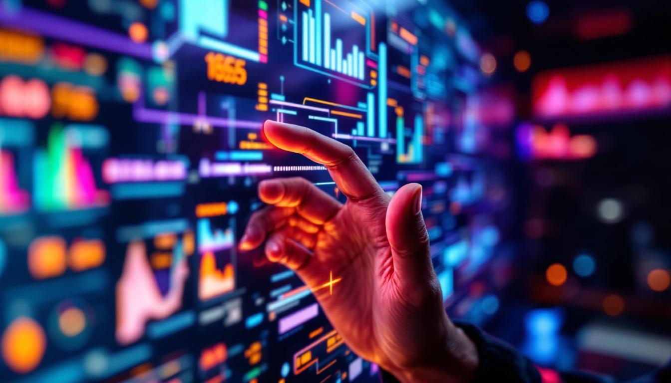 A photograph of a close-up of a vibrant touch screen led display in use