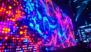 A photograph of a vibrant led display in action