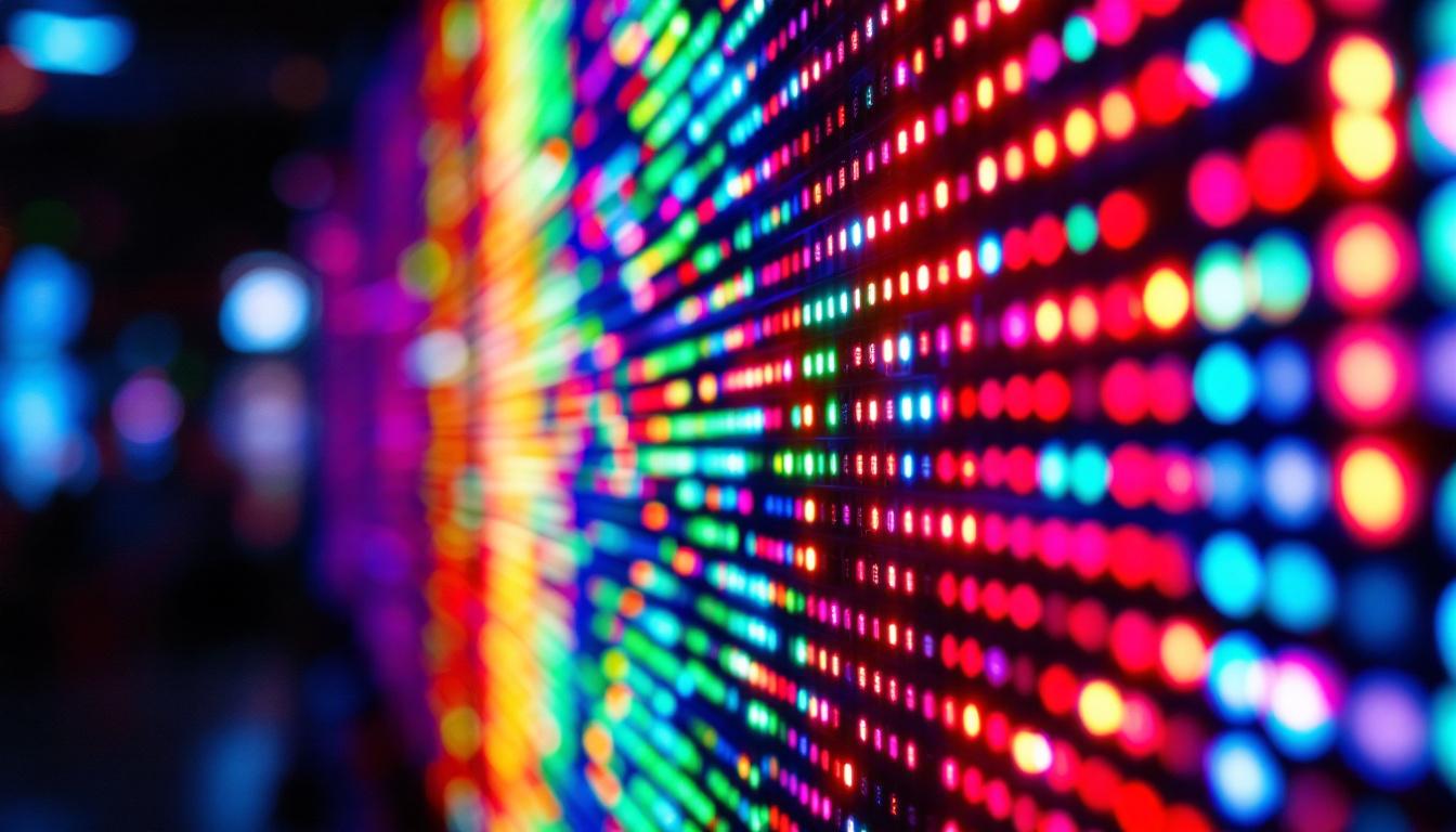 A photograph of a close-up shot of a vibrant led display in action