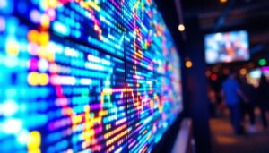 A photograph of a vibrant led display panel in use