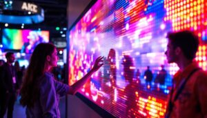 A photograph of capture a photograph of a vibrant led display in a dynamic rental setting