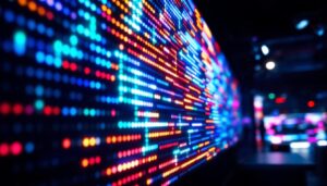 A photograph of a vibrant led display in action