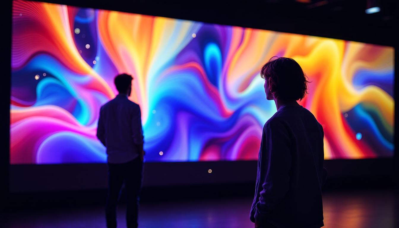 A photograph of capture a photograph of a person standing at an optimal viewing distance from a vibrant led display
