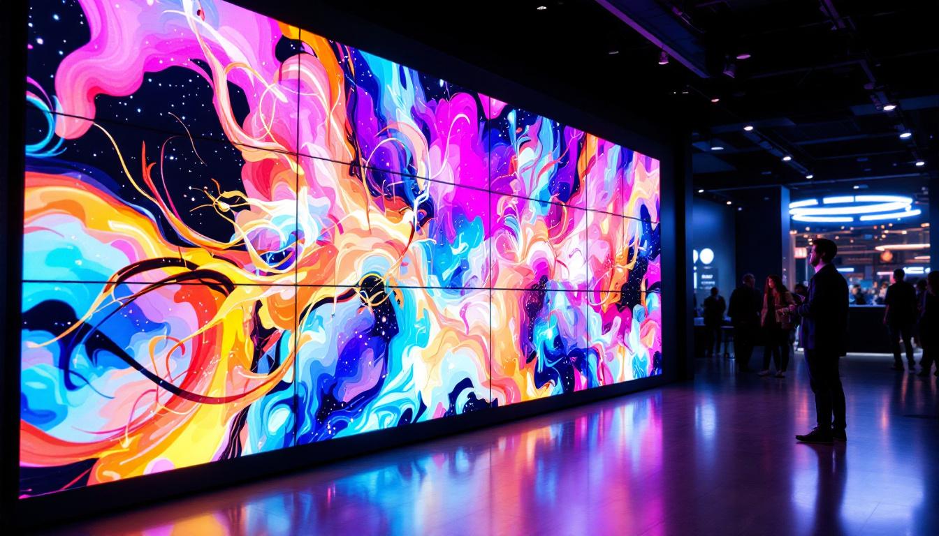 A photograph of a vibrant led wall display board in use