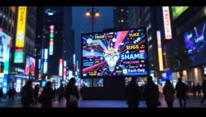 A photograph of capture a photograph of a vibrant led sign board in an urban setting