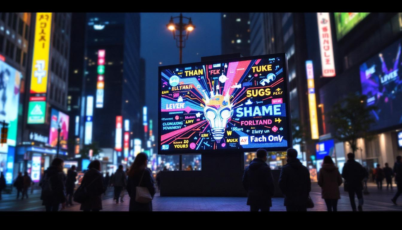 A photograph of capture a photograph of a vibrant led sign board in an urban setting