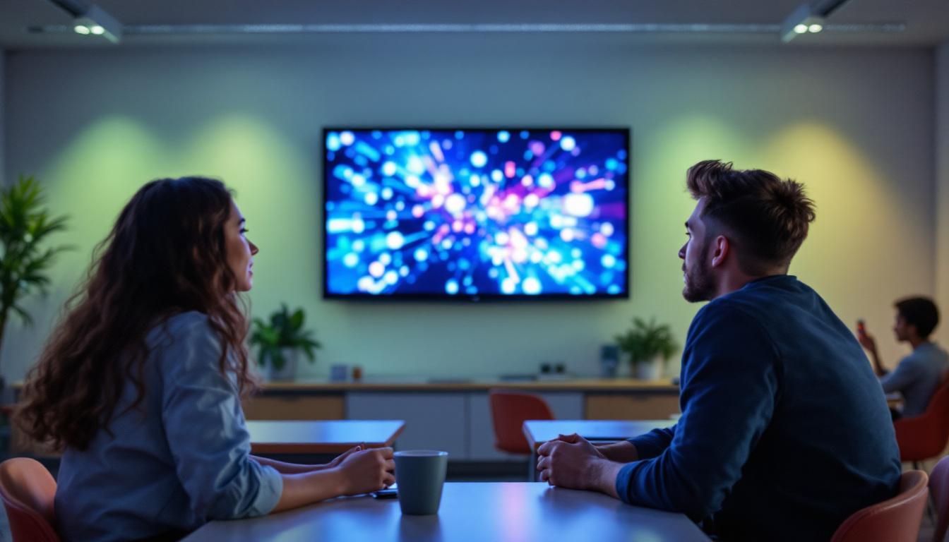 A photograph of a vibrant led display in an educational setting
