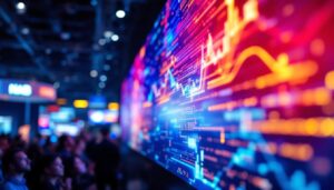 A photograph of a vibrant led display in action at the nab tradeshow