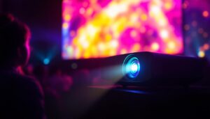 A photograph of a vibrant led projector in action