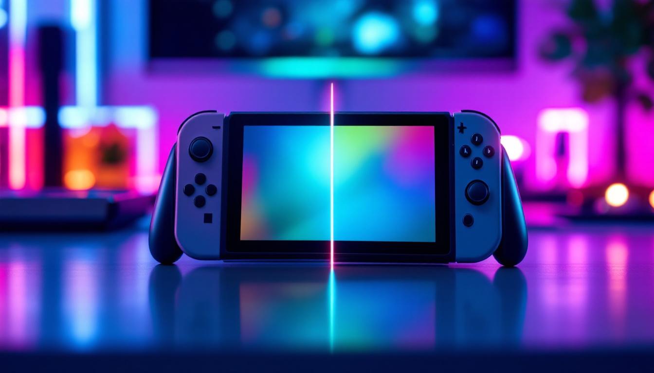 A photograph of capture a photograph of a side-by-side comparison of a switch oled and a traditional led display