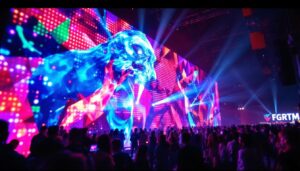 A photograph of a vibrant led display in action
