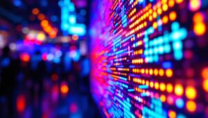 A photograph of a vibrant led display in action